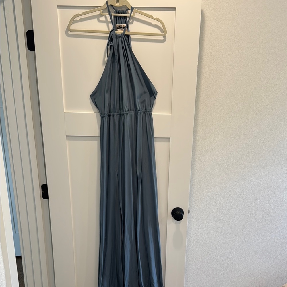 SCF Stylish Halter Slit Dress in Blue